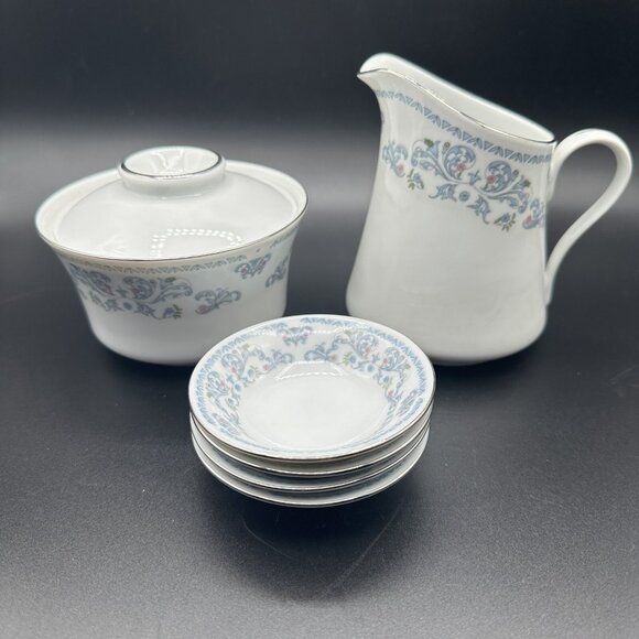 Vintage Floral Creamer Sugar Set With Butter Pats Liling China 80s 90s - Picture 1 of 13